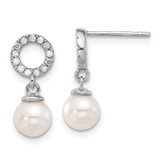 Image of 17.5mm 14K White Gold 6-7mm Round White Cultured Akoya Pearl and .20ctw Diamond Dangle Earrings
