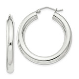 Image of 32mm Sterling Silver 4mm Round Hoop Earrings QE815SP