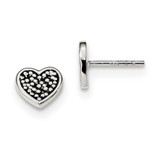 Image of 8.2mm Sterling Silver Antiqued Heart Post Earrings QE13421