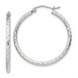 Image of 32mm Sterling Silver 2mm Diamond-cut Hoop Earrings QE4462SP