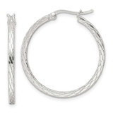Image of 29.63mm Sterling Silver Diamond Pattern Hoop Earrings QE15846
