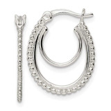 Image of 19.7mm Sterling Silver Beaded Double Oval Hoop Earrings QE15905