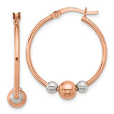 Image of 28.5mm Sterling Silver and Pink Polished Beaded Hoop Earrings QE16853