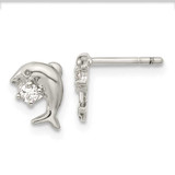 Image of 7.95mm Sterling Silver Rhodium-plated CZ Dolphin Post Earrings QE16496