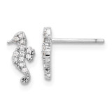 Image of 10.1mm Sterling Silver Rhodium-plated CZ Seahorse Post Earrings QE17557
