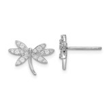 Image of 9.92mm Sterling Silver Rhodium-plated CZ Dragonfly Post Earrings QE16549