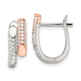Image of 16.5mm Sterling Silver Pink Polished Pave CZ Hinged Hoop Earrings QE16313