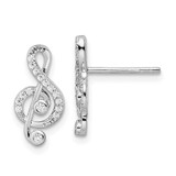 Image of 14.9mm Sterling Silver Rhodium-plated CZ Treble Clef Post Earrings QE15653