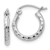 Image of 14mm Sterling Silver Rhodium-plated 2mm Diamond-cut Hoop Earrings QE3532