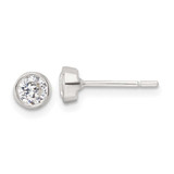 Image of 5.2mm Sterling Silver Polished 4mm Round CZ Bezel Set Stud Earrings QE16136