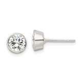 Image of 7.05mm Sterling Silver Polished 6mm Round CZ Bezel Set Stud Earrings QE16137