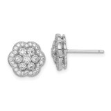 Image of 10.01mm Sterling Silver Rhodium-plated Polished CZ Flower Post Earrings QE15045