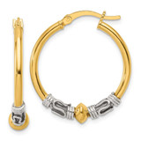 Image of 27.5mm Sterling Silver Gold-tone Polished Antiqued Beaded Hoop Earrings QE16850