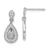 Image of 18mm Sterling Silver Rhodium-plated CZ Pave Pear Dangle Post Earrings QE9288