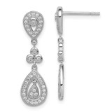 Image of 29mm Sterling Silver Rhodium-plated CZ Pave Pear Dangle Post Earrings QE9289
