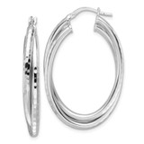 Image of 39mm Sterling Silver Rhodium-plated Polished Diamond-cut Hoop Earrings QE16860
