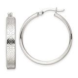 Image of 31.6mm Sterling Silver Polished Geometric Design 5.25mm Round Hoop Earrings QE15920