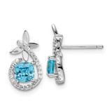 Image of 15.61mm Sterling Silver Rhodium-plated Blue & White CZ Butterfly Post Earrings QE15743