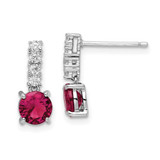 Image of 14mm Sterling Silver Rhodium-plated Created Ruby and CZ Post Dangle Earrings QE15758