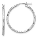 Image of 31.25mm Sterling Silver Rhodium-plated Polished Diamond-cut 2.00mm Hoop Earrings QE16794