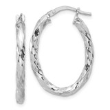 Image of 29mm Sterling Silver Rhodium-plated Polished and Textured Twisted Oval Hoop Earrings QE16834