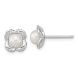 Image of 8mm Sterling Silver Rhodium-plated Polished Freshwater Cultured Pearl Flower Post Earrings QE15731