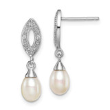 Image of 21mm Sterling Silver Rhodium Plated Diamond and Freshwater Cultured PEarringsl Post Earrings QE10331