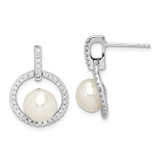 Image of 20.25mm Sterling Silver Rhodium-plated 8-9mm White Button Freshwater Cultured Pearl CZ Earrings QE15264