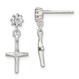 Image of 21.3mm Sterling Silver CZ Cross Dangle Post Earrings