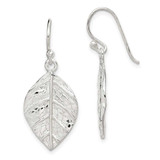 Image of 35mm Sterling Silver Leaf Textured Dangle Earrings