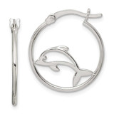 Image of 21.8mm Sterling Silver Polished Dolphin Hoop Earrings