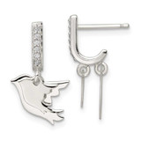 Image of 20.2mm Sterling Silver 2 Birds CZ J-Hoop Post Earrings