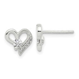 Image of 8.7mm Sterling Silver E-coated CZ Heart Post Earrings