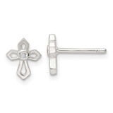 Image of 8.72mm Sterling Silver Polished Cross CZ Post Earrings