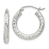 Image of 20mm Sterling Silver Diamond-cut 3x20mm Hoop Earrings
