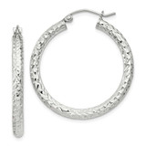 Image of 29mm Sterling Silver Diamond-cut 3x30mm Hoop Earrings