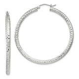 Image of 45mm Sterling Silver Diamond-cut 3x45mm Hoop Earrings