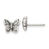 Image of 7.86mm Sterling Silver Antiqued CZ Butterfly Post Earrings
