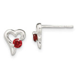 Image of 9mm Sterling Silver Polished Red CZ Heart Post Earrings