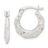 Image of 15.3mm Sterling Silver Diamond-cut & Textured Hoop Earrings