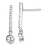 Image of 23.5mm Sterling Silver Polished CZ Bar Post Dangle Earrings