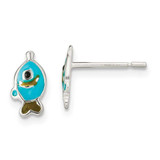 Image of 4.9mm Sterling Silver Polished Enameled Fish Post Earrings