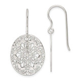 Image of 38.15mm Sterling Silver Polished Floral Oval Dangle Earrings
