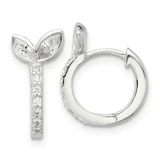 Image of 14.5mm Sterling Silver E-coated CZ Leaf Hinged Hoop Earrings