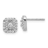 Image of 7.8mm Sterling Silver Polished CZ Square Halo Post Earrings