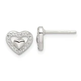 Image of 7mm Sterling Silver E-Coating CZ Heart in a Heart Earrings