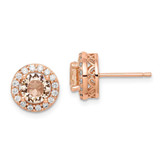Image of 9.9mm Sterling Silver Pink Round Peach CZ Halo Post Earrings
