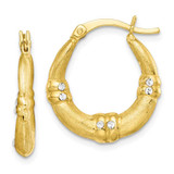 Image of 20.5mm Sterling Silver Gold-tone and CZ Textured Hoop Earrings