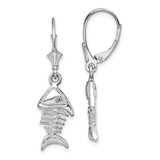 Image of 37.99mm Sterling Silver Polished 3D Fishbone Leverback Earrings