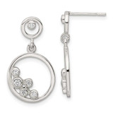 Image of 24.17mm Sterling Silver Polished CZ Circle Dangle Post Earrings